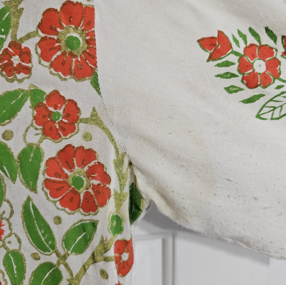 Ghungru Hand Block Print Kurta Dress Womens Small Boho Floral Cotton Vintage 90s - Picture 4 of 9